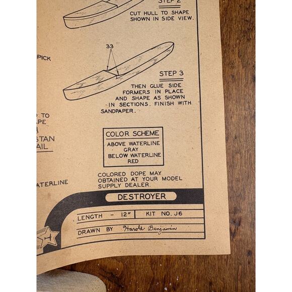 Vintage Comet Model Hobbycraft Inc. Destroyer Kit No. J6 Wood Model Kit 1940s - Picture 11 of 11